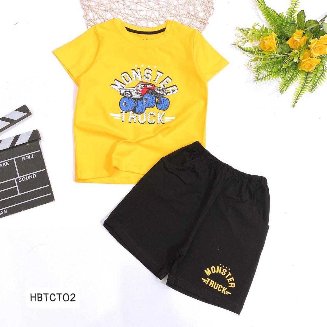 Bộ bé trai cotton in hình oto MONSTER-ĐỒ BỘ XUÂN HÈ BÉ TRAI